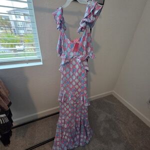 Simply Southern Elegant Pink and Blue Ruffle Dress